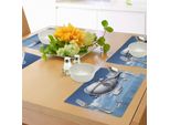 Tovagliette Abakuhaus Zeppelin, Enormi Aeroplani Volano Sul Mare In Un Cielo Nuvoloso Immagine Avventurosa, Tiscjdeco In Tessuto Resistente Al Lavaggio Per La Sala Da Pranzo E La Cucina, Blu Violetto Grigio
