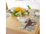 Tovagliette Mosaico Abakuhaus, Cavallo Da Corsa Resistente E Sagome Di Fantini Su Sfondo A Pezzi, Tiscjdeco In Tessuto Resistente Al Lavaggio Per La Sala Da Pranzo E La Cucina, Marrone Chiaro Viola Verde Acqua