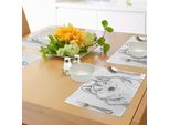 Tovagliette Abakuhaus Con Animali, Wildlife Woods Inverno Animale Lupo Cane Disegno Abbozzato A Mano Stampa Artistica, Tiscjdeco In Tessuto Resistente Al Lavaggio Per La Sala Da Pranzo E La Cucina, Bianco E Nero