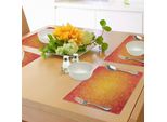 Tovagliette Abakuhaus Arancioni, Immagine Etnica E Colorata Ombre Con Cornice Vuota E Motivi Floreali, Tiscjdeco In Tessuto Resistente Al Lavaggio Per La Sala Da Pranzo E La Cucina, Arancione E Bianco