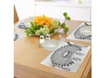 Abakuhaus Tovagliette Dei Nativi Americani, Tema Etnico Illustrazione Con Teschi Apache E Copricapi Tribali Con Piume, Tiscjdeco In Tessuto Resistente Al Lavaggio Per La Sala Da Pranzo E La Cucina, Grigio Antracite Bianco