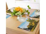 Abakuhaus Tovagliette Paesaggio, Panorama Naturale Del Parco Forestale Con Alberi E Fiume - Immagine Fotografica, Tiscjdeco In Tessuto Resistente Ai Colori Per La Sala Da Pranzo E La Cucina, Verde Oliva E Calendula