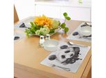 Tovagliette Abakuhaus Con Animali, Graziosa Immagine Acquerellata Con Panda, Orso, Animali Asiatici, Tema Zoo, Decorazione Da Tavolo In Tessuto Resistente Ai Colori Per Sala Da Pranzo E Cucina, Bianco, Beige E Nero