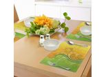 Abakuhaus Tovagliette Moderne, Fiori E Foglie Su Sfondo A Spirale Con Motivo Moderno, Tessuto Lavabile E Resistente Allo Scolorimento Per Sala Da Pranzo E Cucina, Calendula Verde Chiaro E Bianco
