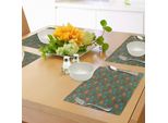Abakuhaus Tovagliette Etniche, Immagine Etnica Con Dettagli Floreali Vorticosi, Disegno Paisley, Sfondo Verde Felce, Tiscjdeco In Tessuto Resistente Al Lavaggio Per La Sala Da Pranzo E La Cucina, Arancione, Blu E Rosso