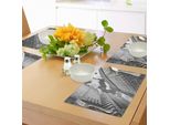 Abakuhaus Tovagliette Bianche E Nere, Design Urbano Grattacieli Di Manhattan E Stampa Digitale Cloudy Sky, Tiscjdeco In Tessuto Resistente Al Lavaggio Per La Sala Da Pranzo E La Cucina, Bianco E Nero