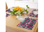 Tovagliette Abakuhaus Con Motivi Floreali, Illustrazione Astratta Con Fiori A Pois E Tulipani Su Sfondo Geometrico, Tovaglietta Decorativa In Tessuto Resistente Al Lavaggio Per Sala Da Pranzo E Cucina, Verde Giada E Rosso
