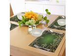 Tovagliette Abakuhaus Mandala, Cornice Arabescata Con Motivo Floreale Lotus Shade, Piccoli Cuori E Pois, Decorazione Da Tavola In Tessuto Resistente Al Lavaggio Per Sala Da Pranzo E Cucina, Giallo Chiaro, Nero, Verde