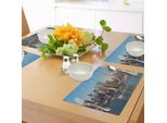 Abakuhaus Tovagliette Urbane, Skyline Di New York City Sul Fiume Hudson Empire State Building Barche E Grattacieli, Tiscjdeco In Tessuto Resistente Ai Colori Per La Sala Da Pranzo E La Cucina, Marrone Blu