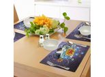 Abakuhaus Tovagliette Moderne, Design Contemporaneo Con Fiori A Stella E Vortici Su Sfondo Viola Scuro, Tiscjdeco In Tessuto Resistente Al Lavaggio Per La Sala Da Pranzo E La Cucina, Multicolore