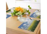 Abakuhaus Tovagliette Rustiche, Campo Di Colza In Fiore E Cielo Limpido Nuvoloso Sassonia Germania Rustico Eco, Tiscjdeco In Tessuto Resistente Al Colore Per La Sala Da Pranzo E La Cucina, Giallo Verde Blu