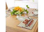 Abakuhaus 50° Compleanno Tovagliette, Tema Retrò Old Fashion Celebration A Righe E Pois, Stampa Artistica, Tiscjdeco In Tessuto Resistente Al Lavaggio Per La Sala Da Pranzo E La Cucina, Grigio Bianco Scarlatto Marrone
