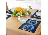Abakuhaus 35° Compleanno Tovagliette, Numero Trentacinque Con Dettagli Geometrici Moderni E Astratti, Tiscjdeco In Tessuto Resistente Al Lavaggio Per La Sala Da Pranzo E La Cucina, Azzurro Blu Scuro