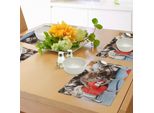 Tovagliette Per Gatti Abakuhaus, Gattini E Guanti Neonato Animali In Una Coperta Semplice Legno Giocattoli Adorabili, Tiscjdeco In Tessuto Resistente Al Lavaggio Per La Sala Da Pranzo E La Cucina, Multicolore