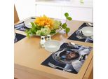 Abakuhaus Tovagliette Raum Katze, Gatto In Tuta Spaziale Da Cosmonauta Che Viaggia Nello Spazio Con Un Razzo, Tiscjdeco In Tessuto Resistente Ai Colori Per La Sala Da Pranzo E La Cucina, Blu Navy, Bianco E Rosso