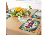 Abakuhaus Tovagliette Anni '70, Pace E Amore Groovy Sixties Tie Dye Cuore Astratto Hippie Rainbow Art, Tiscjdeco In Tessuto Resistente Al Lavaggio Per La Sala Da Pranzo E La Cucina, Multicolore