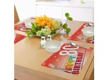 Abakuhaus Tovagliette Per L'80° Compleanno, Immagine Festa Di Compleanno 80 Wise Age Con Sfondo Astratto, Tiscjdeco In Tessuto Resistente Al Lavaggio Per La Sala Da Pranzo E La Cucina, Rosso Cinabro, Bianco E Rosso