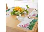 Abakuhaus Tovagliette Tropicali, Motivi Botanici Esotici Con Foglie E Fenicotteri Acquerellati, Tiscjdeco In Tessuto Resistente Al Lavaggio Per La Sala Da Pranzo E La Cucina, Verde Rosa Blu