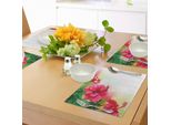 Tovagliette Abakuhaus Con Motivi Floreali, Fiori Di Ibisco, Boccioli, Foglie, Essenza Profumata, Immagine Di Un Giardino Fiorito, Decorazioni Da Tavola In Tessuto Resistente Al Lavaggio Per La Sala Da Pranzo E La Cucina, Verde Felce E Rosa.