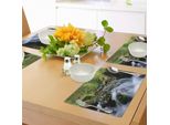 Tovagliette Abakuhaus Natur, Parco Nazionale Con Cascata Che Scorre Nella Foresta Madre Terra Immagine, Tiscjdeco In Tessuto Resistente Al Colore Per La Sala Da Pranzo E La Cucina, Verde Felce Grigio Scuro Bianco