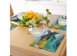 Tovagliette Abakuhaus Natur, Idilliaco Ruscello Di Montagna Crystal Water Forest Pastorale Paesaggio Rurale, Tiscjdeco In Tessuto Resistente Al Colore Per La Sala Da Pranzo E La Cucina, Verde Felce Calendula Verde Acqua
