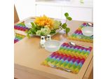 Tovagliette Abakuhaus, Fiori Vibranti Nei Colori Dell'arcobaleno, Motivo Ripetitivo A Strisce, Composizione Energetica, Tiscjdeco In Tessuto Resistente Al Lavaggio Per La Sala Da Pranzo E La Cucina, Multicolore