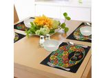 Abakuhaus Tovagliette Anni '70, Ritratto Astratto Di Donna Con Acconciatura, Fiori Colorati, Occhiali Da Sole E Labbra, Decorazioni Da Tavola In Tessuto Resistente Al Lavaggio Per La Sala Da Pranzo E La Cucina, Multicolore