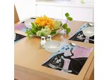 Abakuhaus Tovagliette Primaverili, Silhouette Di Madam Butterfly Floral Head Su Sfondo Morbido, Decorazioni Da Tavola In Tessuto Resistente Al Lavaggio Per La Sala Da Pranzo E La Cucina, Rosa Chiaro, Azzurro, Nero