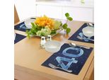 Abakuhaus 40° Compleanno Tovagliette, Design Moderno Astratto Con Emblema Geometrico Del Numero Quaranta, Tiscjdeco In Tessuto Resistente Al Lavaggio Per La Sala Da Pranzo E La Cucina, Azzurro E Blu Scuro