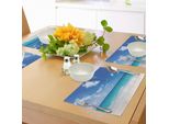 Tovagliette Abakuhaus Ocean, Spiaggia Tropicale Esotica Sandy Beach Caribbean Bay Barbados Costa Estate, Tiscjdeco In Tessuto Resistente Ai Colori Per La Sala Da Pranzo E La Cucina, Cocco Blu Acquamarina