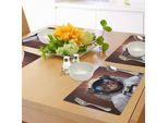 Abakuhaus Tovagliette Raum Katze, Gatto Nello Spazio Con Tuta Da Astronauta/Cosmonauta E Immagine Della Via Lattea Sullo Sfondo, Tiscjdeco In Tessuto Resistente Al Lavaggio Per Sala Da Pranzo E Cucina, Color Caramello Chiaro E Bianco