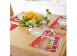 Abakuhaus 75° Compleanno Tovagliette, Settantacinque Anni Festa Negozio In Stile Retrò Tema Di Auguri, Tiscjdeco In Tessuto Resistente Al Lavaggio Per La Sala Da Pranzo E La Cucina, Multicolore