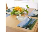Tovagliette Naturali Abakuhaus, Belukha Mountain Sul Lago Circondato Da Montagne Con Cime Innevate, Tiscjdeco In Tessuto Resistente Al Lavaggio Per La Sala Da Pranzo E La Cucina, Verde Felce E Azzurro