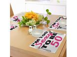 Abakuhaus 50° Compleanno Tovagliette, Troppo Sexy, Cinquanta Divertenti Pittogrammi Con Calligrafia A Mano, Tiscjdeco In Tessuto Resistente Al Lavaggio Per La Sala Da Pranzo E La Cucina, Bianco Nero Rosa