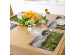Tovagliette Abakuhaus Wald, Paesaggio Rurale Costa Rica - Verde Paesaggio - Accenti Tropicali Botanici, Tiscjdeco In Tessuto Resistente Al Lavaggio Per La Sala Da Pranzo E La Cucina, Viola Blu Verde Rosso