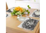 Abakuhaus Tovagliette Regina, Giorno Dei Morti Opera D'arte Disegno A Mano Teschio Folk Con Corone Di Fiori Ornamenti, Tiscjdeco In Tessuto Resistente Al Colore Per La Sala Da Pranzo E La Cucina, Bianco E Nero