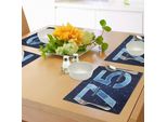 Abakuhaus 75° Compleanno Tovagliette, Design Geometrico E Astratto Nei Colori Blu Con Sfondo A Stelle, Tiscjdeco In Tessuto Resistente Al Lavaggio Per La Sala Da Pranzo E La Cucina, Azzurro Blu Scuro