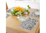 Abakuhaus Tovagliette Vintage, Testi In Stile Retrò E Icone Tipografiche Ristorante Caffetteria Vintage, Tiscjdeco In Tessuto Resistente Ai Colori Per La Sala Da Pranzo E La Cucina, Grigio Antracite Grigio Chiaro
