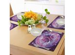 Tovagliette Abakuhaus Astrologia, Cerchio Dei Segni Zodiacali Nella Stanza Con Genere Astratto Firmato Al Centro A Forma Di Stella, Tiscjdeco In Tessuto Resistente Al Lavaggio Per La Sala Da Pranzo E La Cucina, Azzurro E Lilla