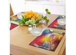 Tovagliette Abakuhaus Astrology, Ombre Rainbow Colored Immagine Astratta Con Simboli Astrologici Sun Shapes Spots, Tiscjdeco In Tessuto Resistente Al Lavaggio Per Sala Da Pranzo E Cucina, Multicolore