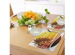 Abakuhaus Tovagliette Tropicali, Tramonto Su Una Spiaggia Esotica Con Palme, Uccelli, Estate, Vacanze, Adesivi, Tiscjdeco In Tessuto Resistente Al Lavaggio Per La Sala Da Pranzo E La Cucina, Giallo, Marrone, Rosso Corallo