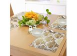 Tovagliette Abakuhaus In Damasco, Stampa Con Motivo Astratto Sfumato E Dettagli Floreali Di Ispirazione Orientale, Decorazioni Da Tavola In Tessuto Resistente Allo Scolorimento Per La Sala Da Pranzo E La Cucina, Giallo Chiaro E Caramello.