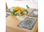 Abakuhaus Tovagliette Etniche, Mandala Etnico Con Pizzo Floreale Paisley Mehndi Design Stammes-Spitze-Bild-Kunstdruck, Tiscjdeco In Tessuto Resistente Al Colore Per La Sala Da Pranzo E La Cucina, Bianco E Nero