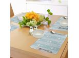Tovagliette Nautiche Abakuhaus, Tema Marino Animali Marini Pesci Conchiglie Su Sfondo Blu A Righe, Tiscjdeco In Tessuto Resistente Al Lavaggio Per La Sala Da Pranzo E La Cucina, Azzurro Chiaro Bianco
