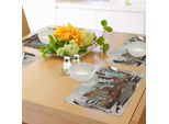 Tovagliette Abakuhaus Grunge, Paesaggio Urbano Contemporaneo Astratto, Colori Acrilici, Pennellate, Tiscjdeco In Tessuto Resistente Ai Colori Per La Sala Da Pranzo E La Cucina, Bianco Schiuma Di Mare E Marrone.