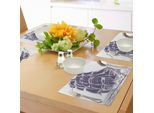 Abakuhaus Tovagliette Nautiche, Vecchia Barca A Vela Nell'oceano Su Sfondo Bianco - Illustrazione Retrò Del Tesoro Dei Pirati, Tiscjdeco In Tessuto Resistente Al Colore Per La Sala Da Pranzo E La Cucina, Lavanda
