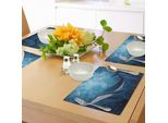 Tovagliette Abakuhaus Wal, Motivo Poster Wal Vendemmia Su Sfondo Grunge Blu Navy - Grafica Oceanica Retrò, Tiscjdeco In Tessuto Resistente Al Lavaggio Per Sala Da Pranzo E Cucina, Blu Violetto E