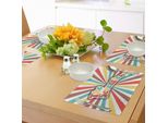 Tovagliette Abakuhaus Anni '70, Anni '70 Retrò Tipografia Color Pastello Vecchio Sfondo Radiale Stampa Artistica, Tiscjdeco In Tessuto Resistente Al Colore Per La Sala Da Pranzo E La Cucina, Multicolore