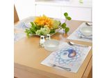 Abakuhaus Tovagliette Etniche, Simbolo Yin Yang - Mandala - Hippie - Design Asiatico Con Cornice Floreale, Tiscjdeco In Tessuto Resistente Al Lavaggio Per La Sala Da Pranzo E La Cucina, Azzurro E Lilla