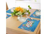 Tovagliette Abakuhaus Per Compleanni, Sfondo Blu Ondulato Con Testo Di Auguri, Cappellini Da Festa, Coriandoli, Auguri, Decorazioni Da Tavola In Tessuto Resistente Ai Colori Per La Sala Da Pranzo E La Cucina, Multicolore